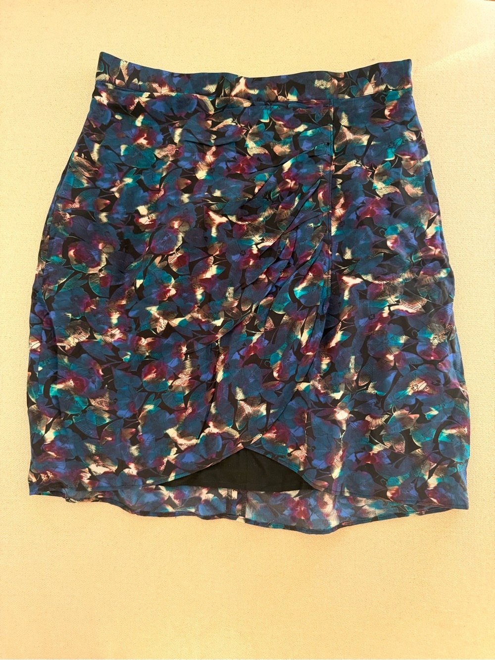 The Kooples Blue Multi Floral-Print Draped Wrap Mini Skirt